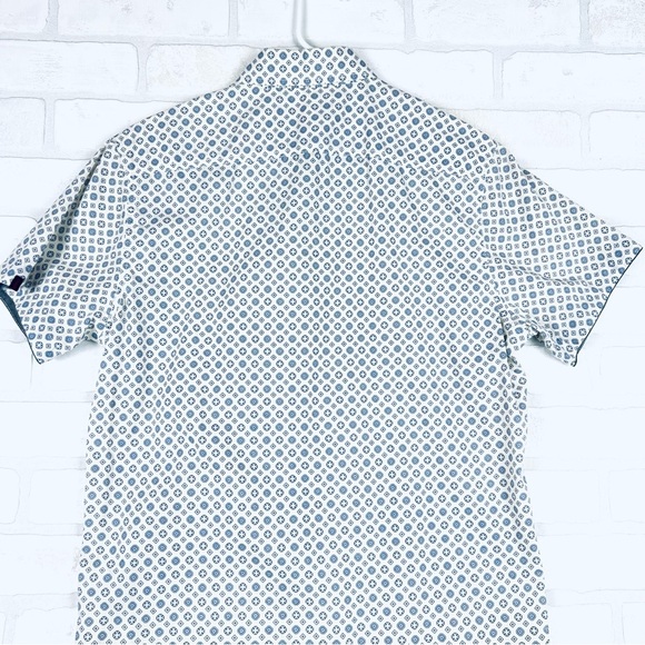 Adam Levine Collection Collared Button-up Shirt, White & Blue, Size Small - Picture 10 of 11